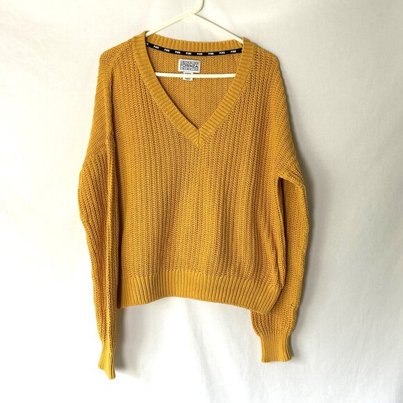 Forenza + VS Pink Colab V neck Sweater Golden Yellow Cotton Preppy - Picture 1 of 4